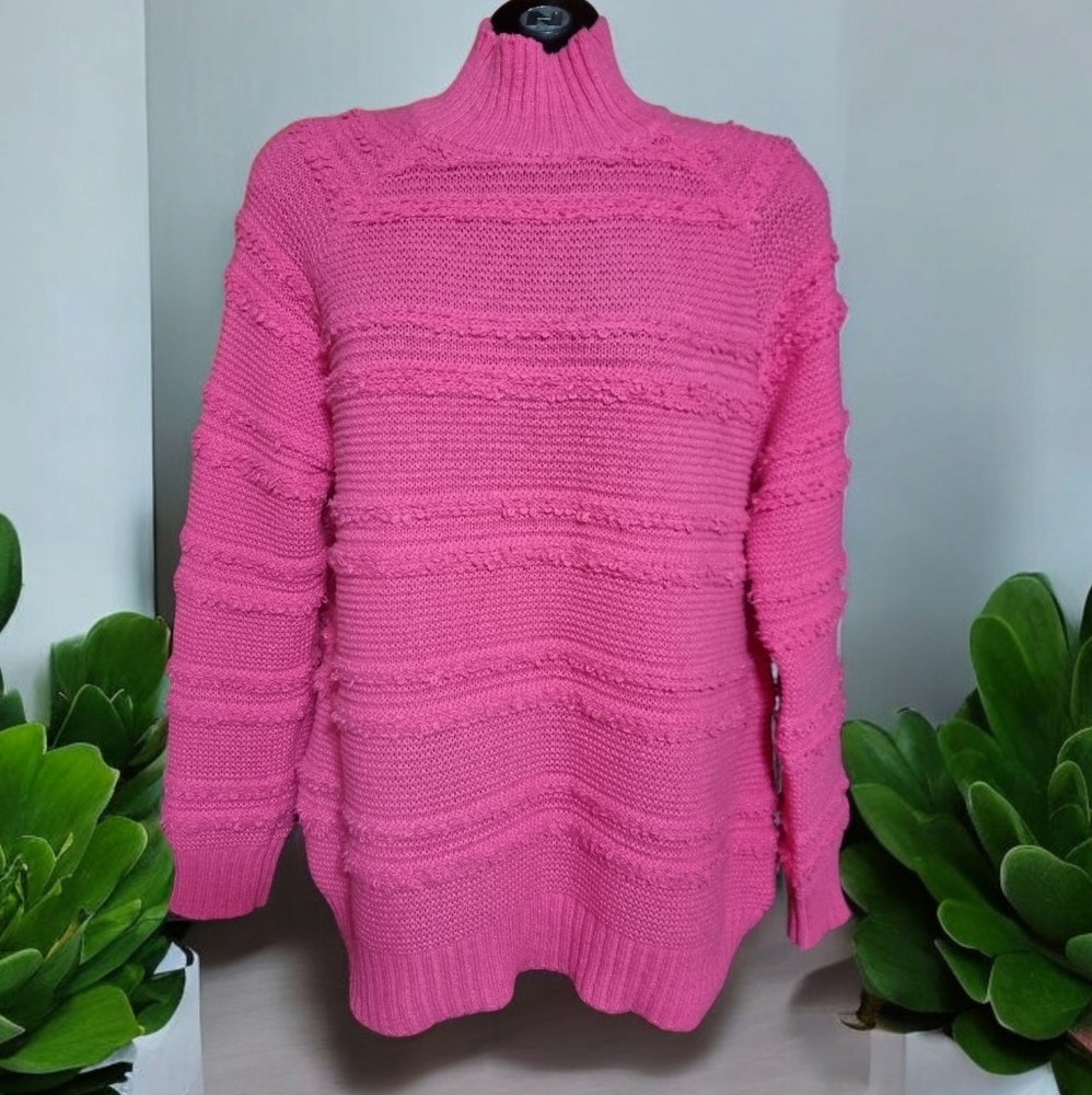 Ever After Pink Chunky Knit Mock Neck Sweater Ladies Size Large